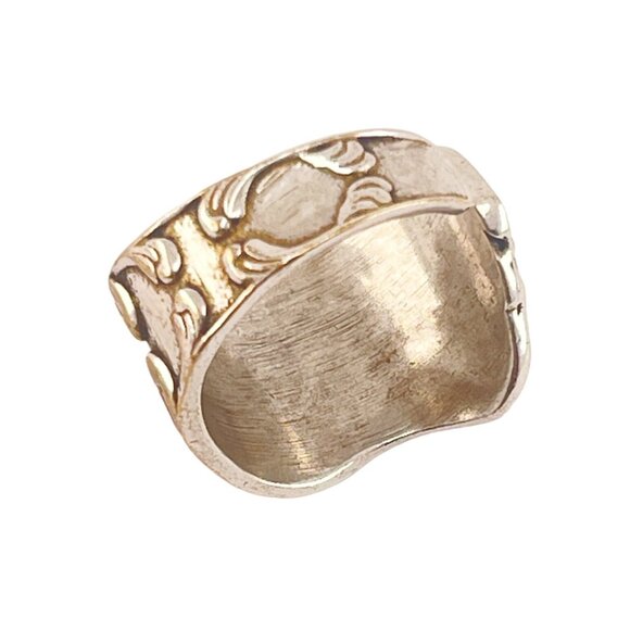 Vintage Victorian Style Silver Tone Spoon Ring Adjustable Size Intricate Scrollw - Picture 3 of 8
